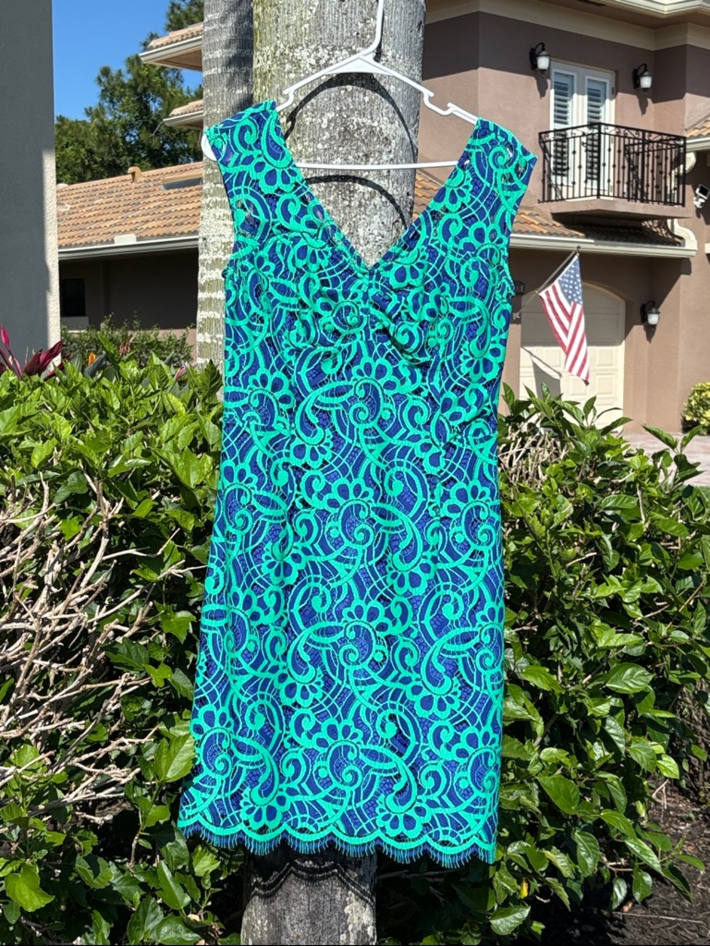 Lilly Pulitzer Teal & Navy Lace-Overlay Midi Dress